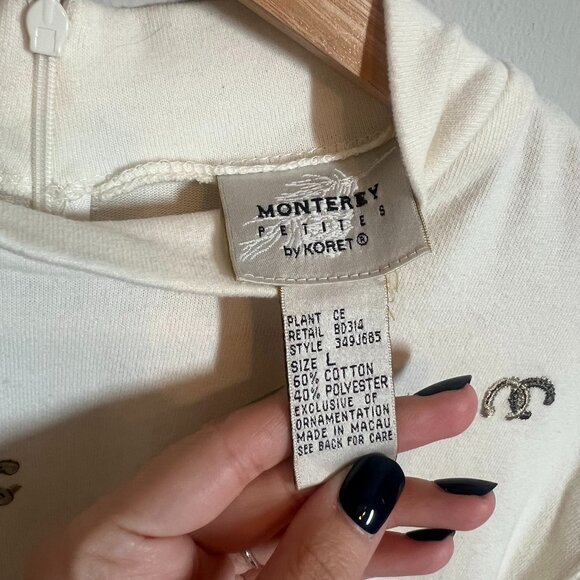 🤍 Vintage Monterey Petites by Koret Embroidered Mock Neck Top | Size Large - Picture 2 of 8